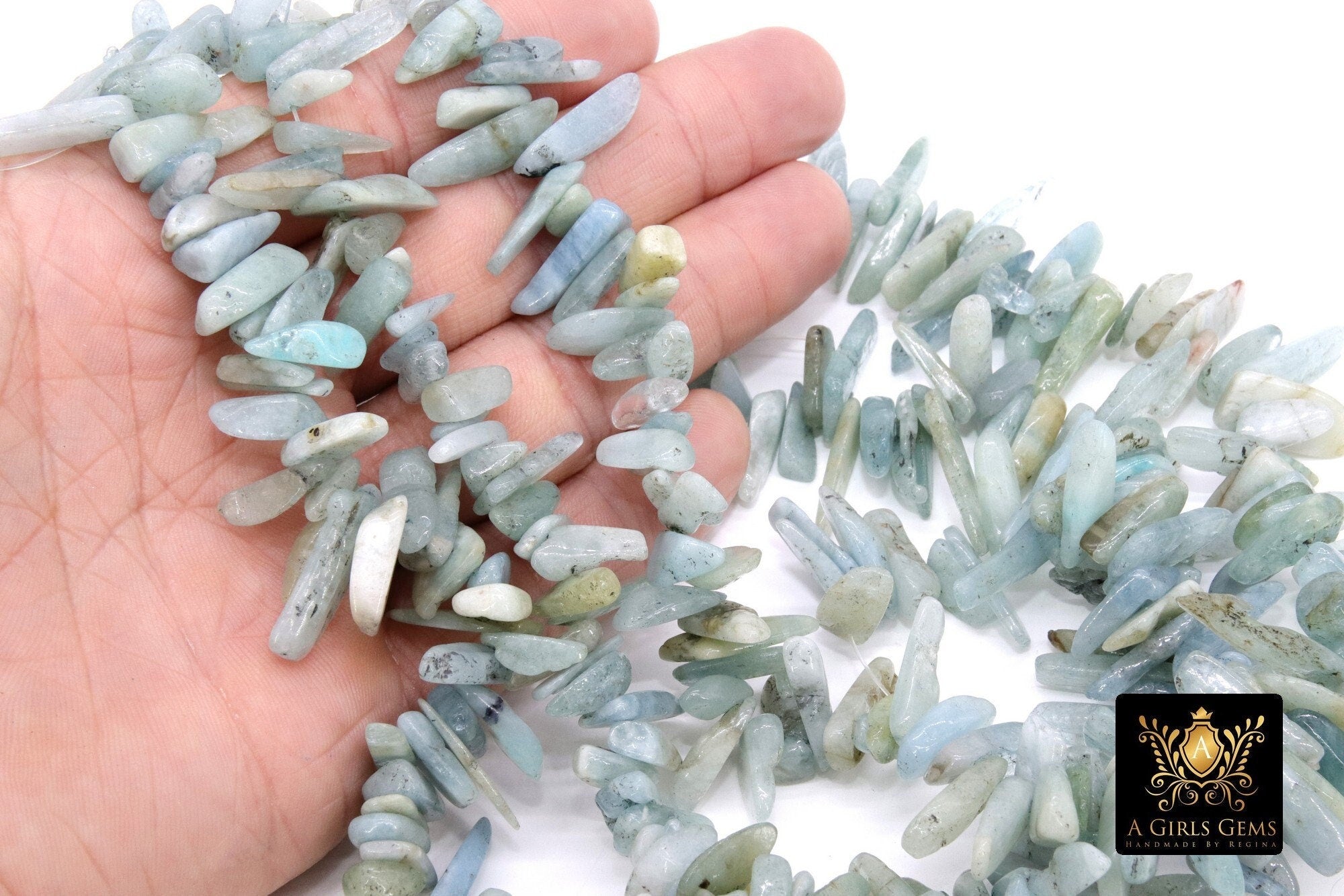 Natural Aquamarine Beads, Shiny Aqua Blue White Chips and Nugget White Beads BS #162, sizes 9-21 mm