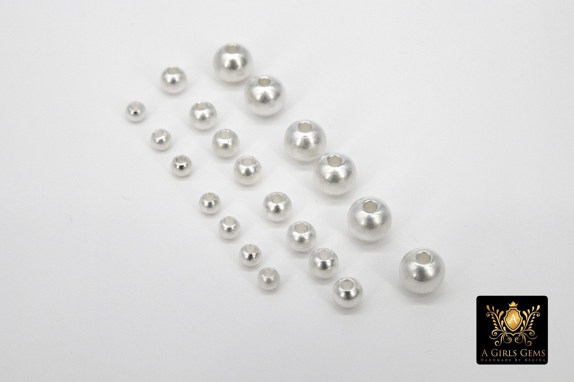 Matte Silver Plated Beads, 50 pc Smooth Seamless Beads, Round Metal #3042