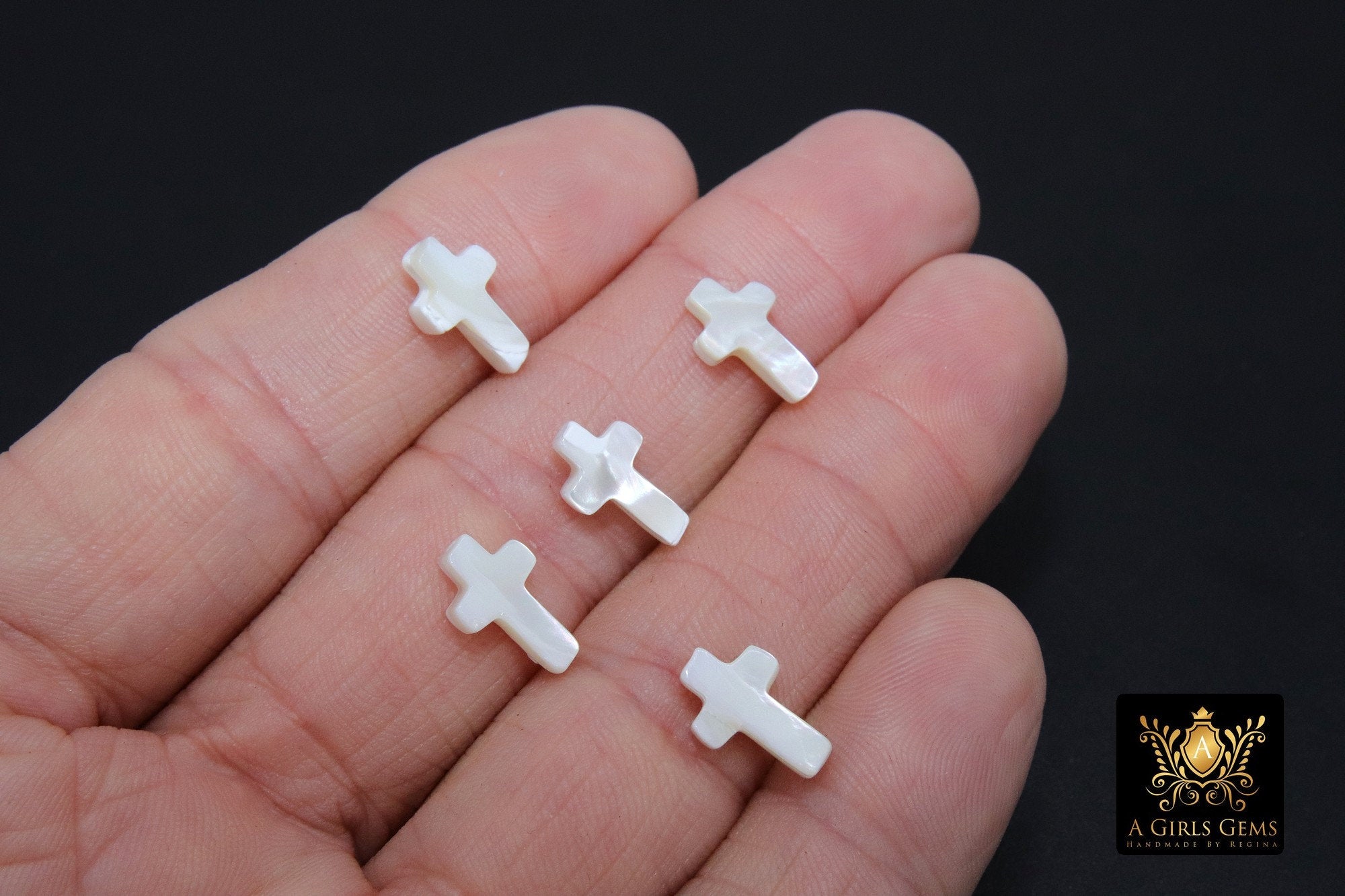 White Pearl Cross Beads, 5 Pc Mother of Pearl Shell Dainty Cross Beads #425, 8 x 13 mm Cross Bracelet Bead