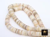Shell Bead Heishi Bead Strands, 8 mm Natural Beige Ivory Flat Shell Beads BS #142, Round Disc sizes 10 mm 15.0 inch Strands