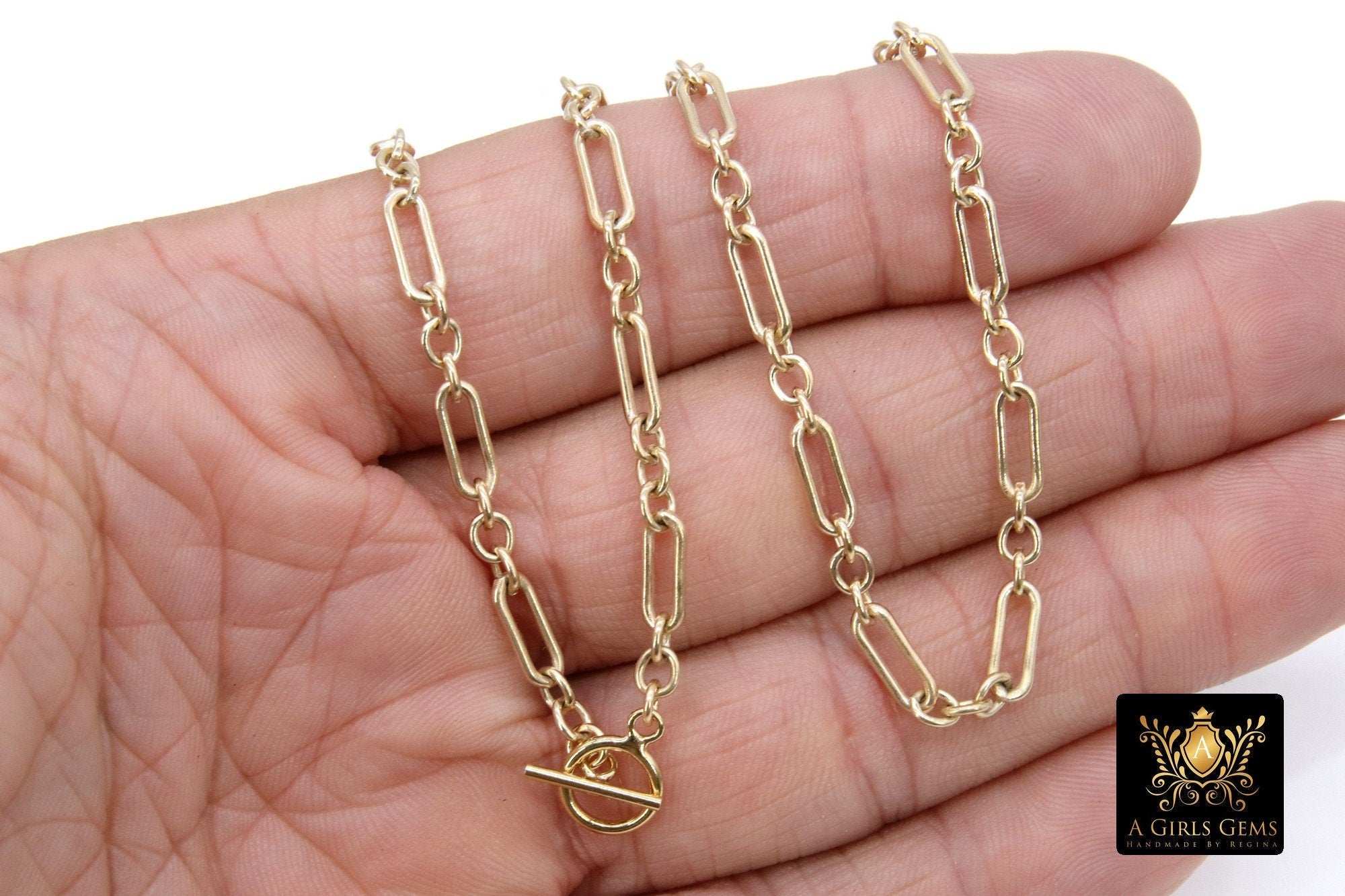Gold Chain Necklace, 14 K Gold Filled Paperclip and Rolo Everyday Choker, Toggle Rectangle Oval Chain Choker