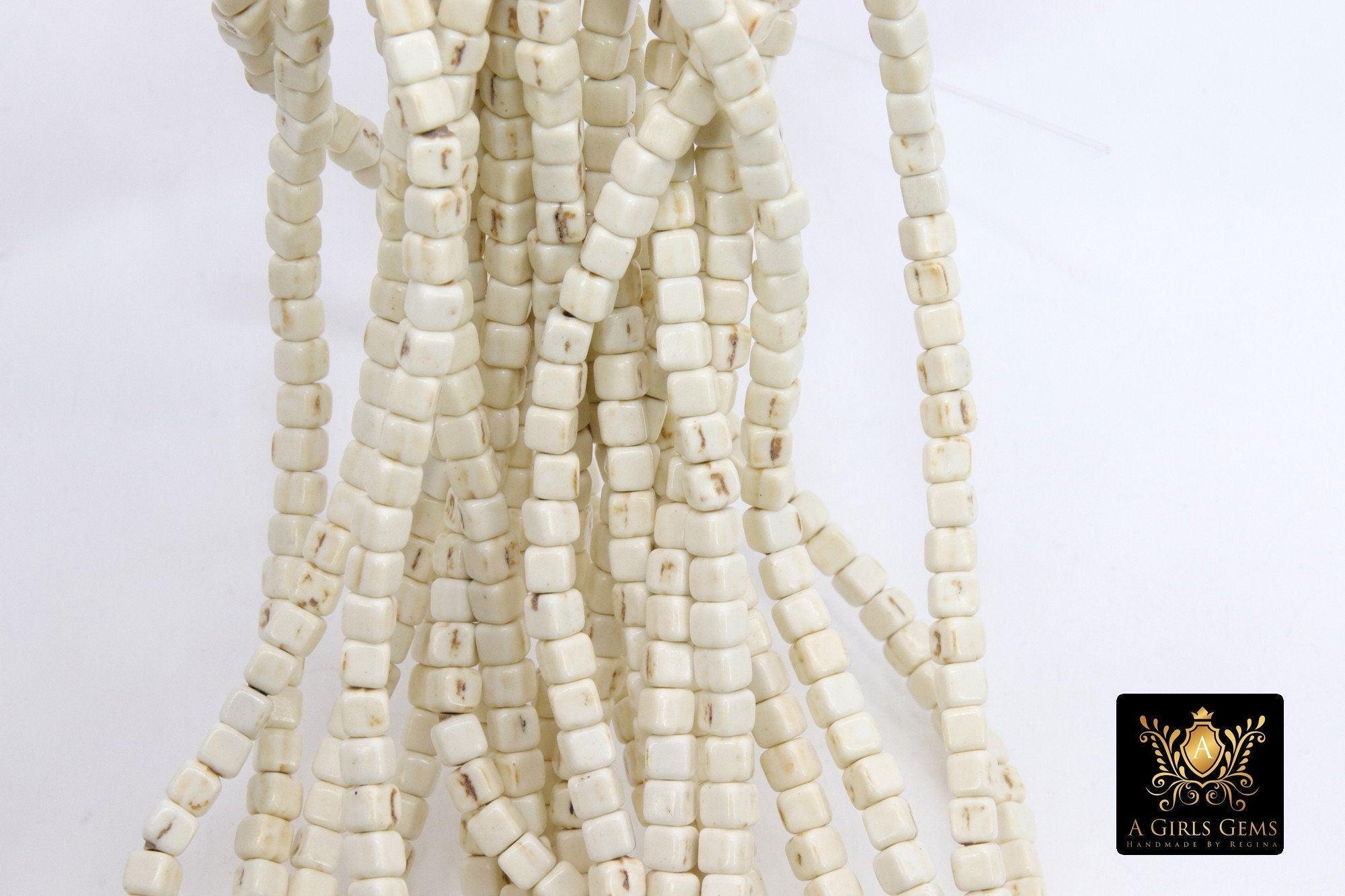 White Turquoise Cube Beads, Smooth Square White Beige Turquoise Beads BS #166, sizes in 4 x 4 mm 15.7 inch Strands