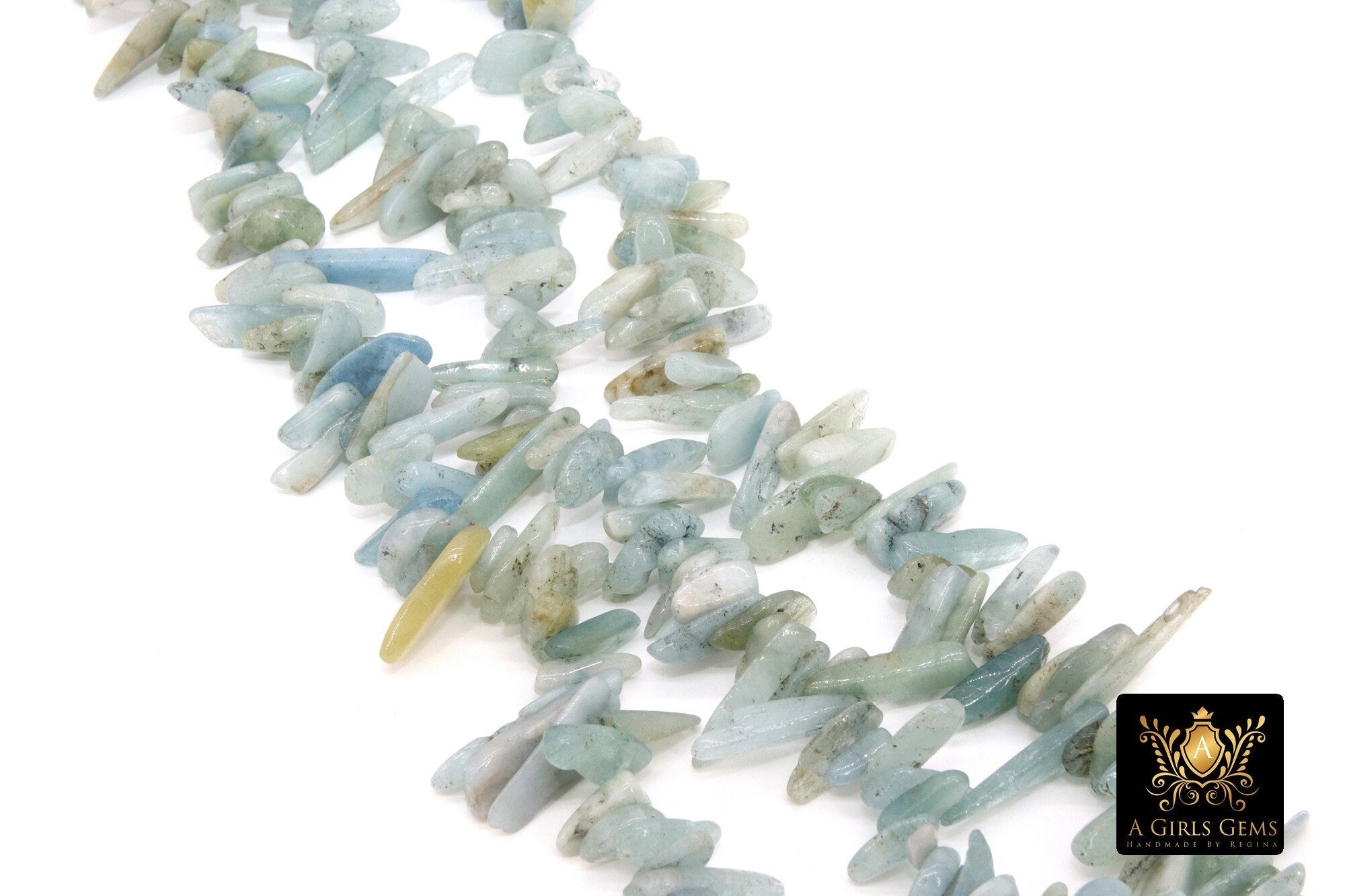 Natural Aquamarine Beads, Shiny Aqua Blue White Chips and Nugget White Beads BS #162, sizes 9-21 mm