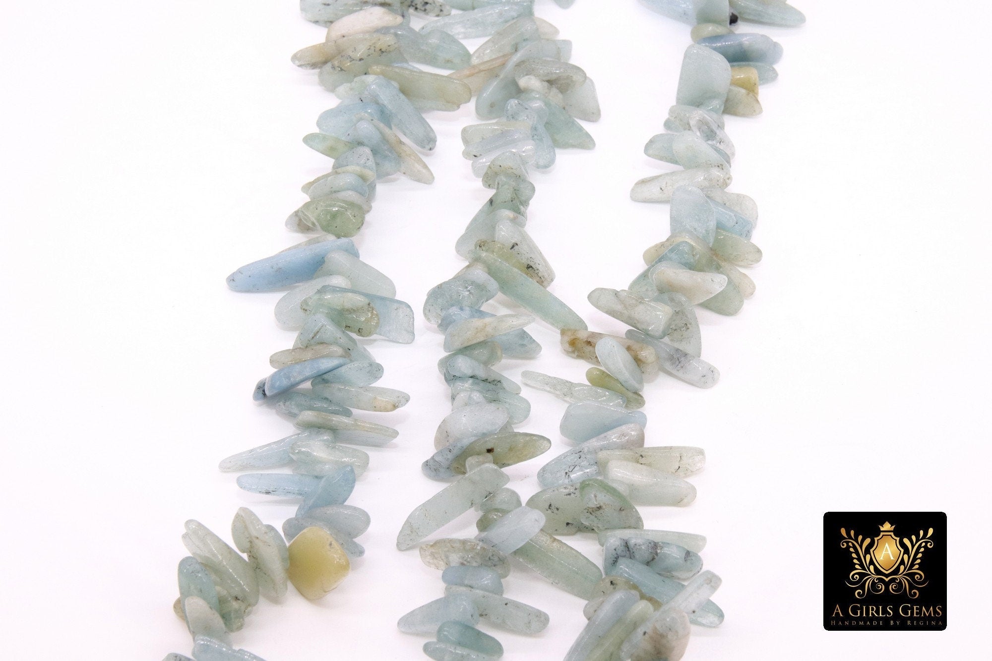 Natural Aquamarine Beads, Shiny Aqua Blue White Chips and Nugget White Beads BS #162, sizes 9-21 mm