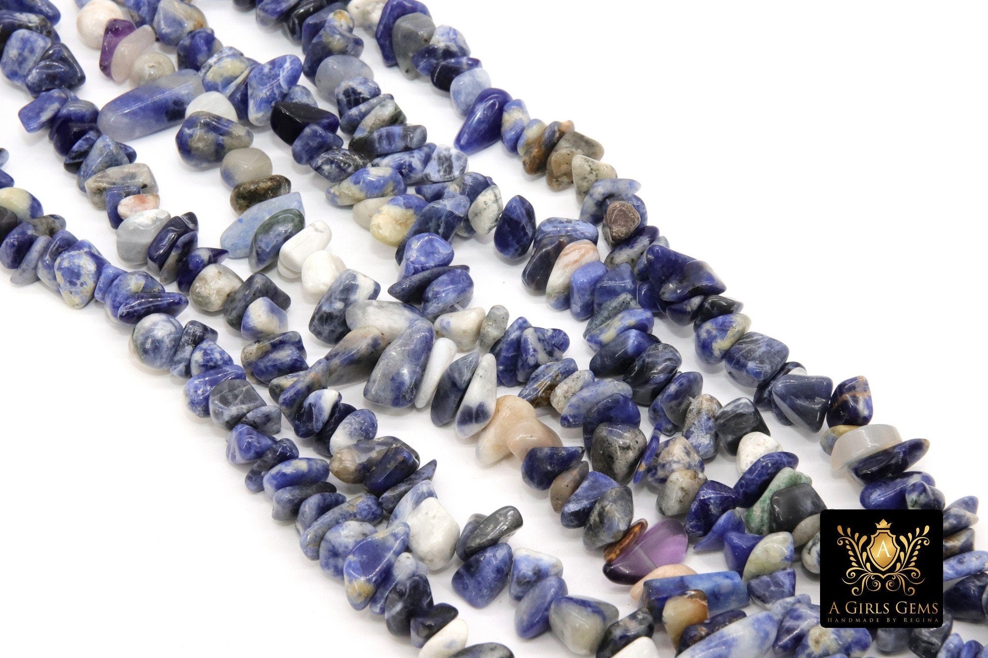 Sodalite White and Blue Beads, Shiny White Chips and Nugget Pink Beads BS #157, sizes 5-29 mm