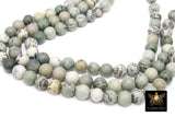 Natural Dendritic Jasper Beads, Smooth Round Gray to Sage and Black Stone Beads BS #193