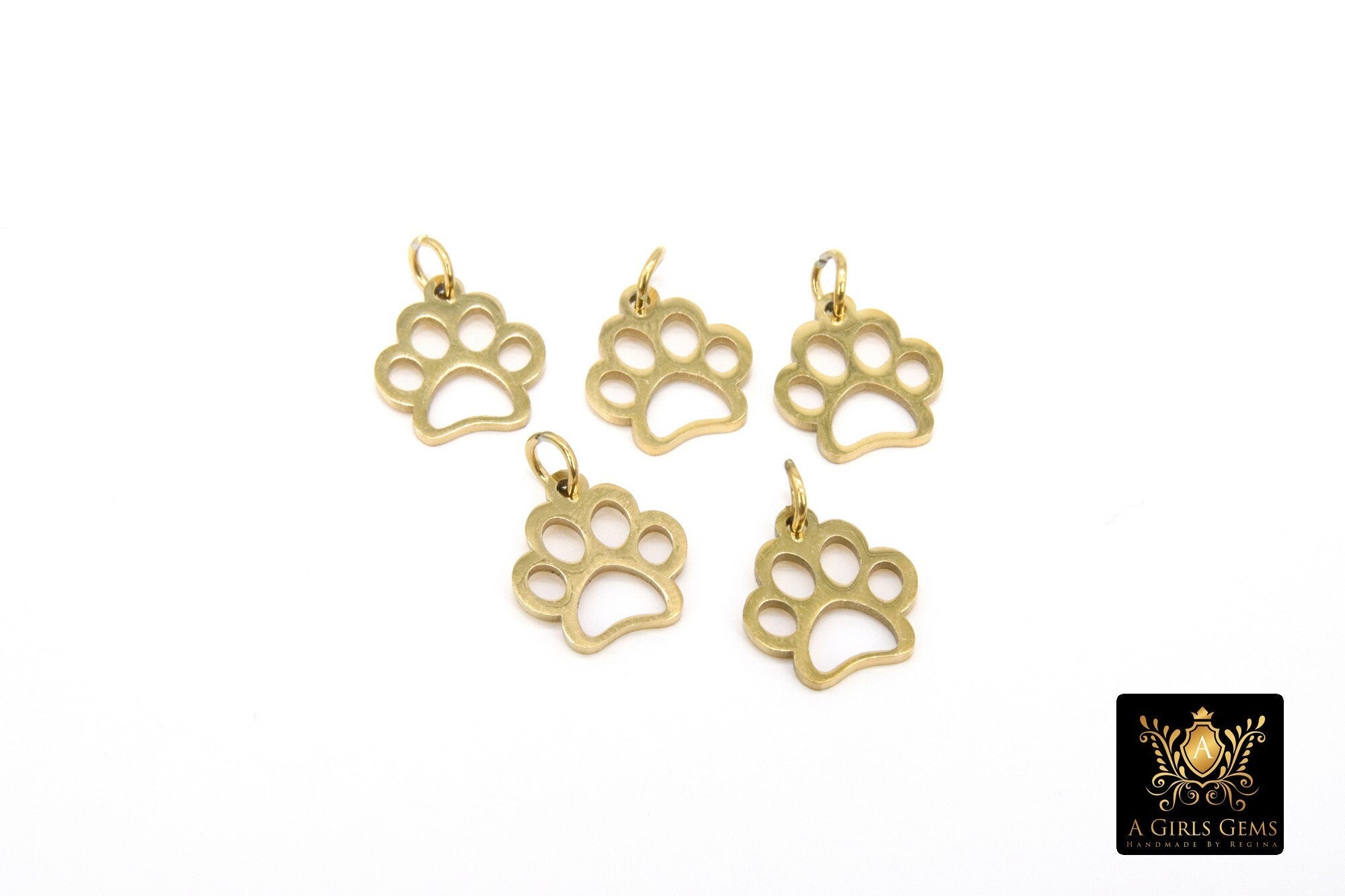 Tiger Paw Charm, Gold Steel Dog Paw Charms #412, Dog Paw Steel Bracelet Animal Dangle Charm