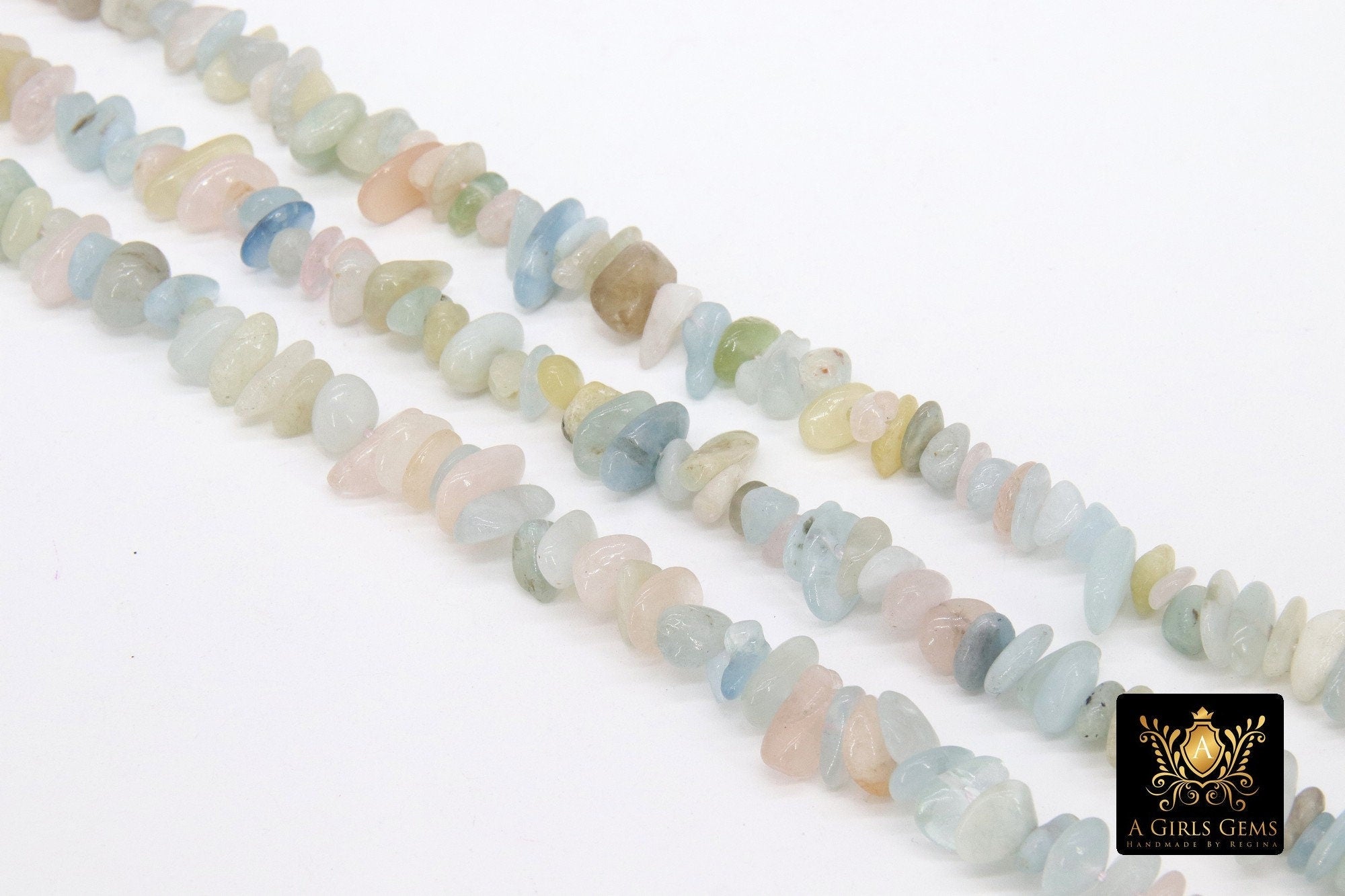 Natural Morganite Beads, Shiny Blue White Chips and Nugget Pink Beads BS #204, sizes 5-8 mm