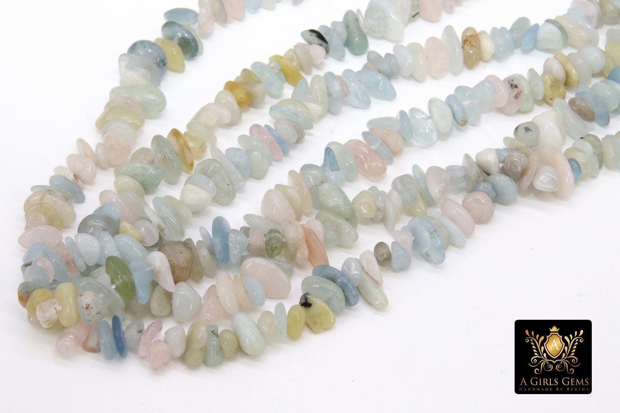 Natural Morganite Beads, Shiny Blue White Chips and Nugget Pink Beads BS #204, sizes 5-8 mm