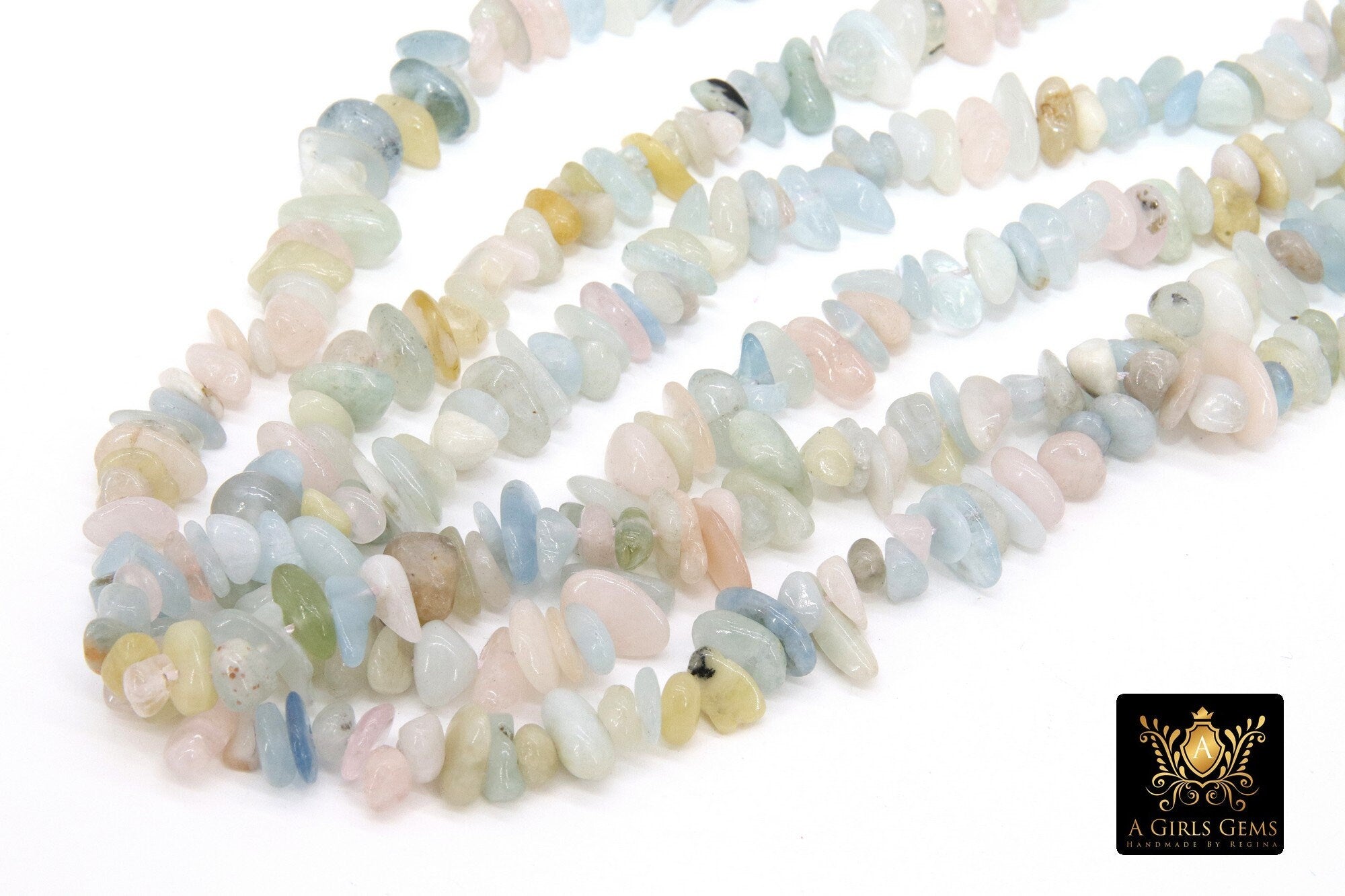 Natural Morganite Beads, Shiny Blue White Chips and Nugget Pink Beads BS #204, sizes 5-8 mm