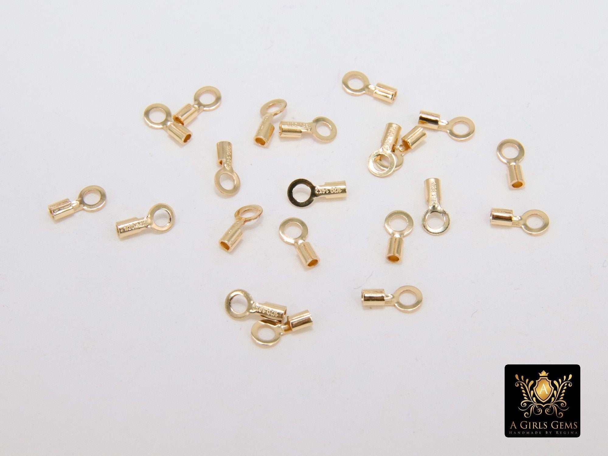 14 K Gold Filled Crimp End Caps, Gold Dainty Chain Necklace Crimps #2805, 3 mm Ring and 1.0 mm ID Tube Hole
