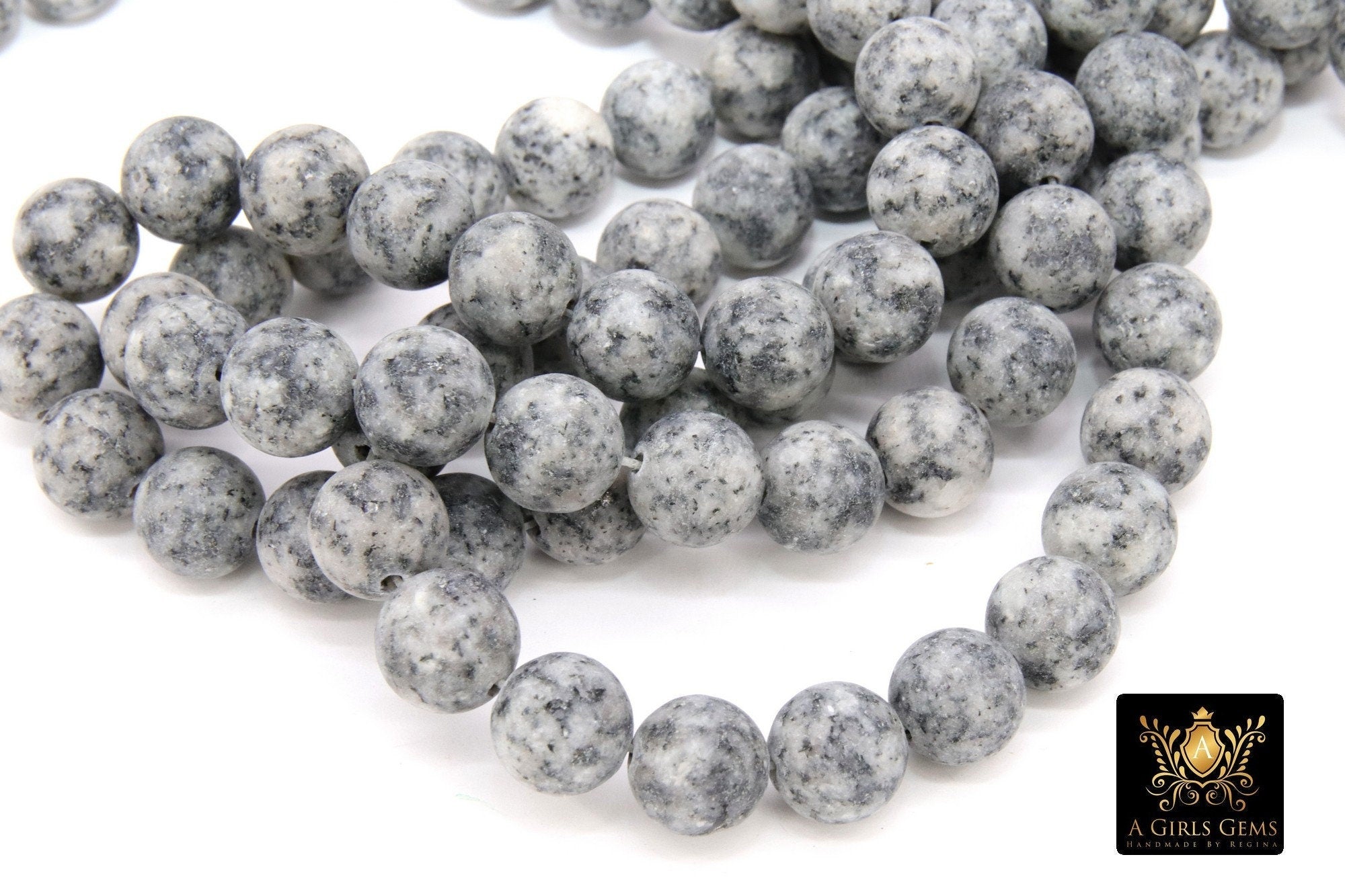 Natural Light Gray Kiwi Beads, Frosted Sesame Round Grey BS #189, White Spot Beads