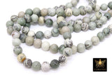 Natural Dendritic Jasper Beads, Smooth Round Gray to Sage and Black Stone Beads BS #193