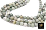 Natural Dendritic Jasper Beads, Smooth Round Gray to Sage and Black Stone Beads BS #193