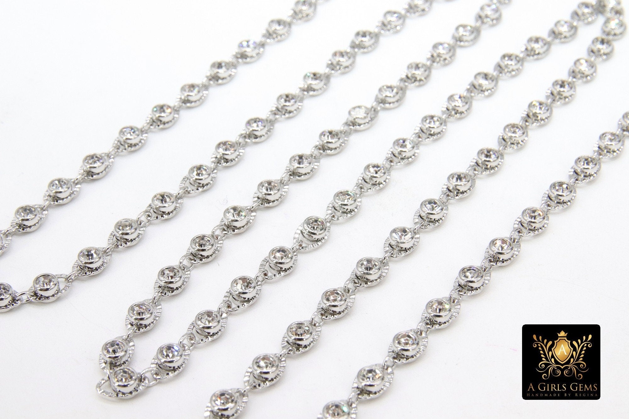 Genuine Cubic Zircon Chains, Gold Evil Eye Shaped Bezel Chains CH #570, 4 mm CZ Textured Connectors Links