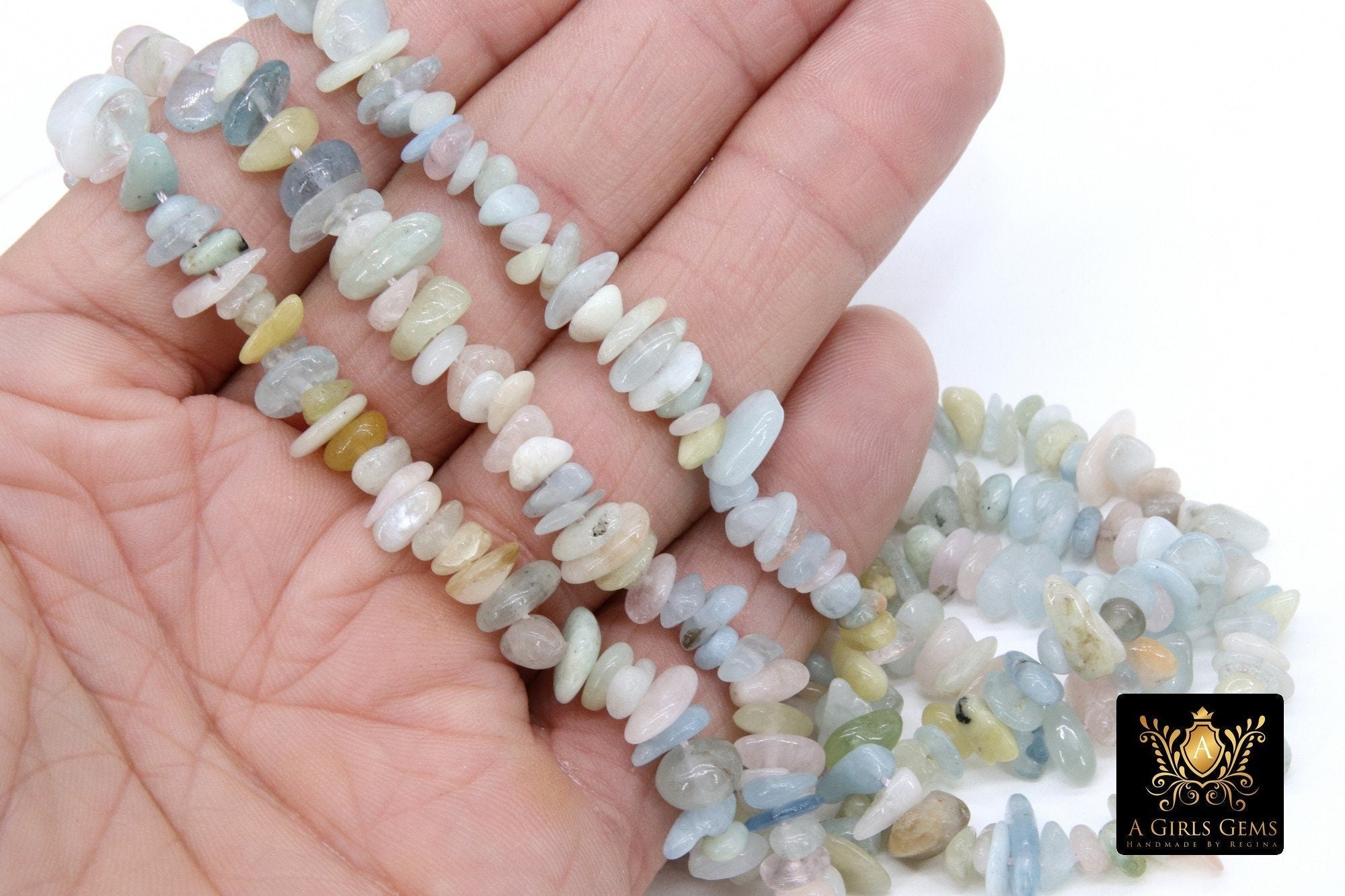 Natural Morganite Beads, Shiny Blue White Chips and Nugget Pink Beads BS #204, sizes 5-8 mm