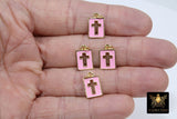 Gold Cross Charms, 9 mm Rectangle Tiny Charms in Pink or White Enamel #824, Rosary Bracelet