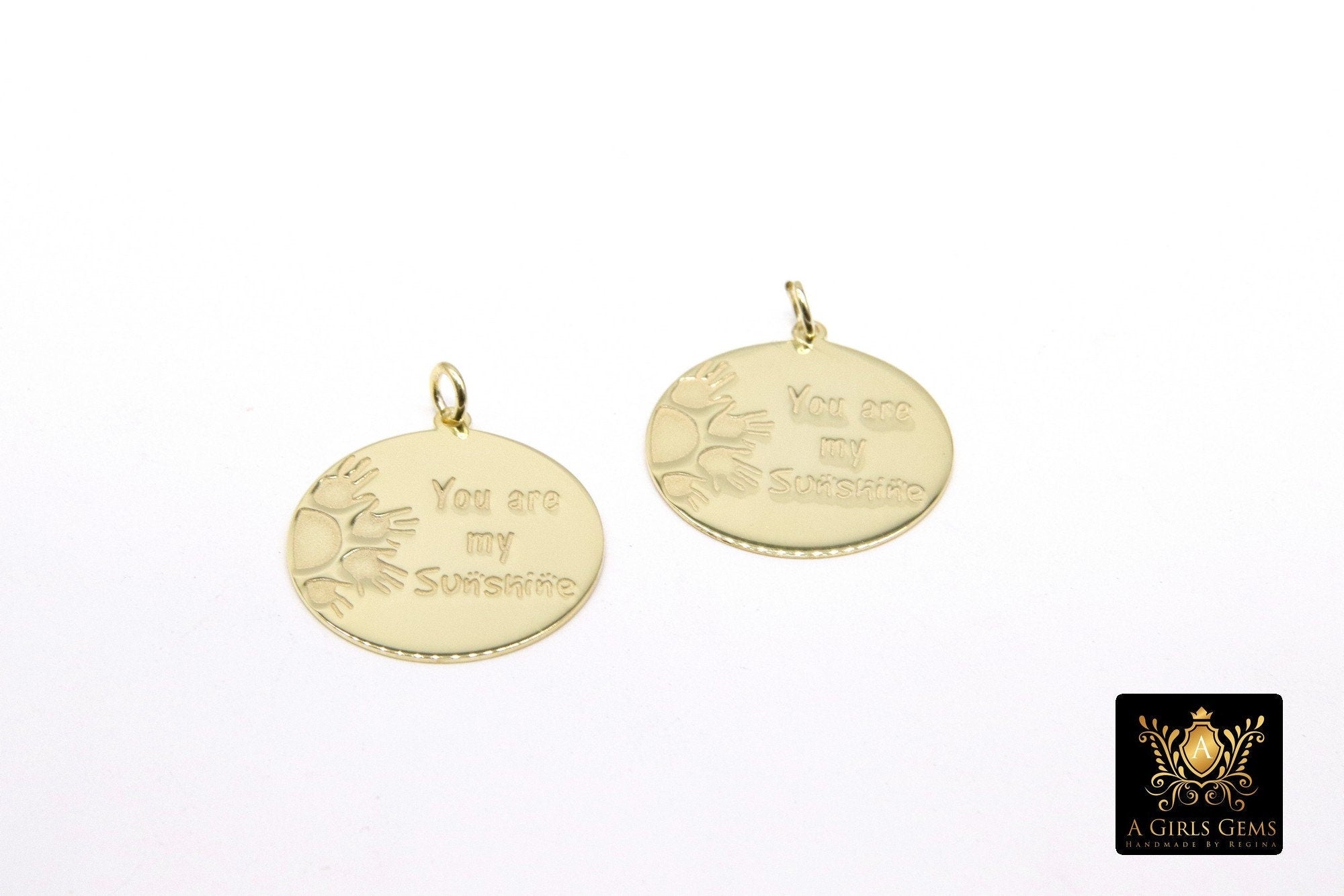 14 K Gold You Are My Sunshine Charm, Shiny Smooth Word Charm #208, 14 K Gold over 925 Sterling Silver Gifts