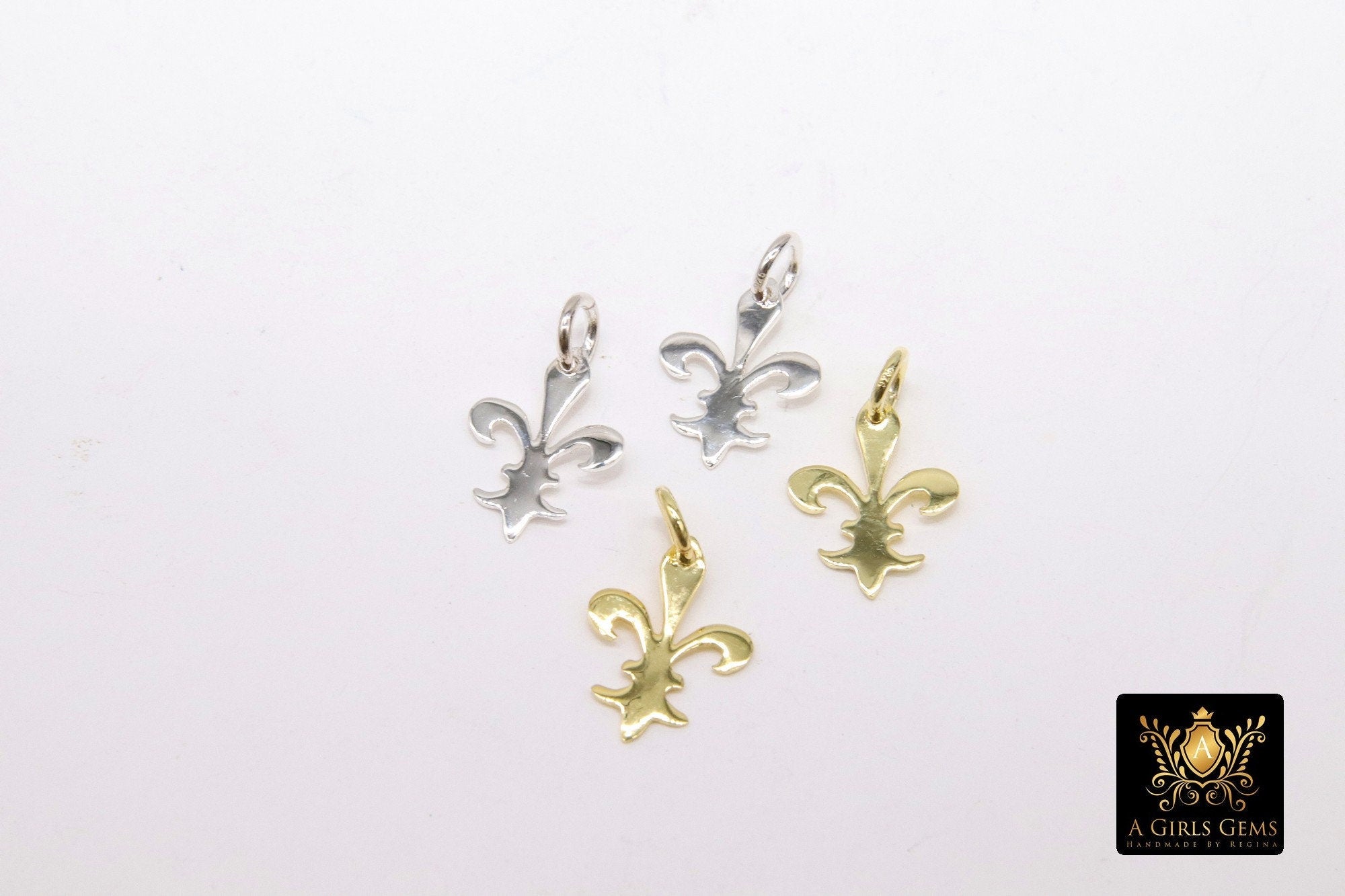 Fleur De Leis Charms, 15 mm Genuine Gold 925 Sterling Silver Fancy Crown Charms #739, Dainty Louisiana Mardi Gras Jewelry