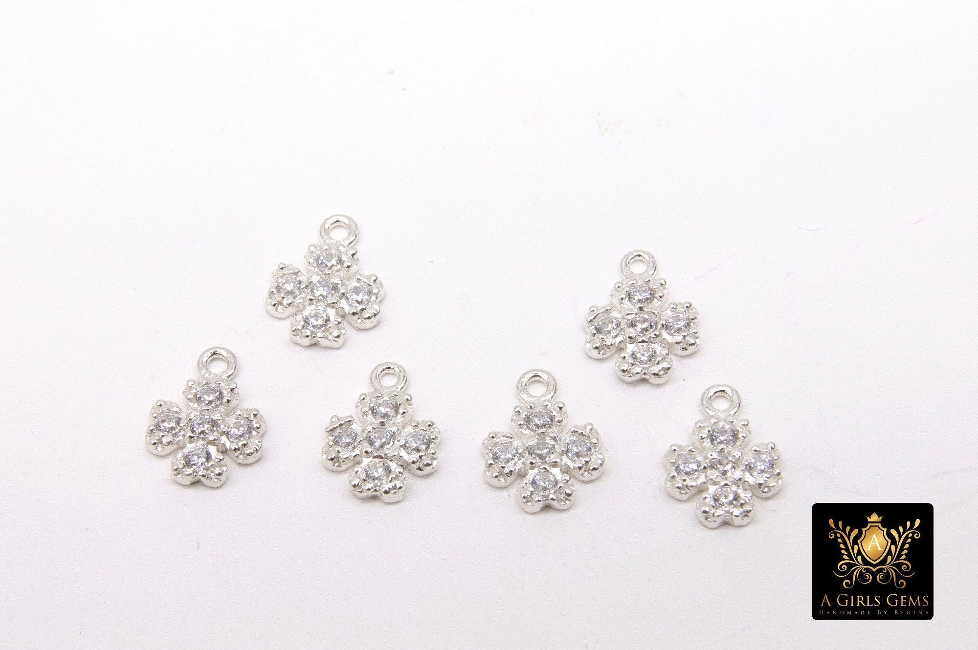 CZ Silver Maltese Cross Charms, 10 mm Silver 925 Sterling Clover #752, Cross Jewelry
