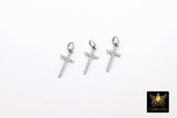 CZ Silver Cross Charms, 925 Sterling Silver Oxidized Cross #758, Gold Cubic Zirconia Long Dainty Cross Jewelry