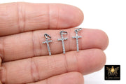 CZ Silver Cross Charms, 925 Sterling Silver Oxidized Cross #758, Gold Cubic Zirconia  Long Dainty Cross Jewelry