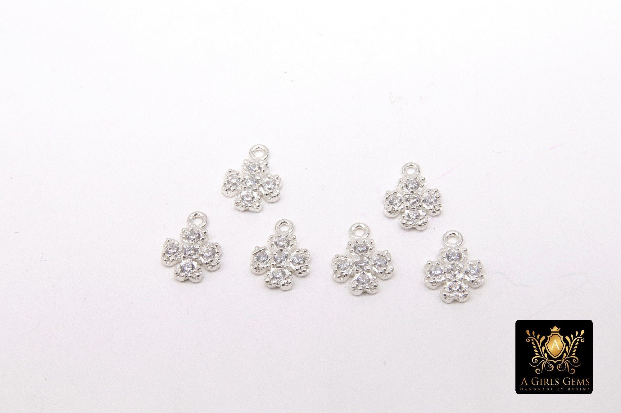 CZ Silver Maltese Cross Charms, 10 mm Silver 925 Sterling Clover #752, Cross Jewelry