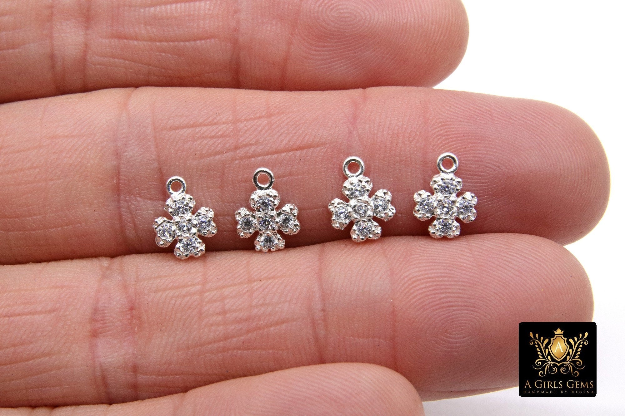 CZ Silver Maltese Cross Charms, 10 mm Silver 925 Sterling Clover #752, Cross Jewelry