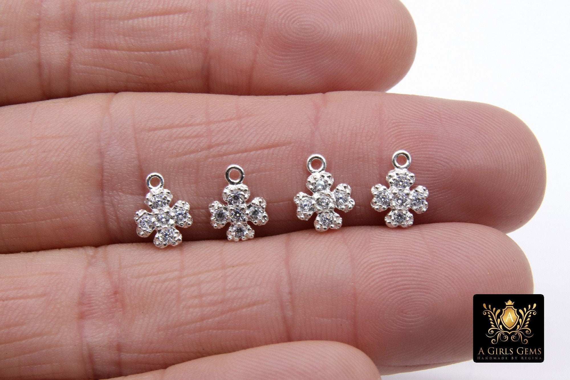CZ Silver Maltese Cross Charms, 10 mm Silver 925 Sterling Clover #752, Cross Jewelry