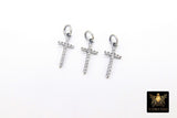 CZ Silver Cross Charms, 925 Sterling Silver Oxidized Cross #758, Gold Cubic Zirconia Long Dainty Cross Jewelry
