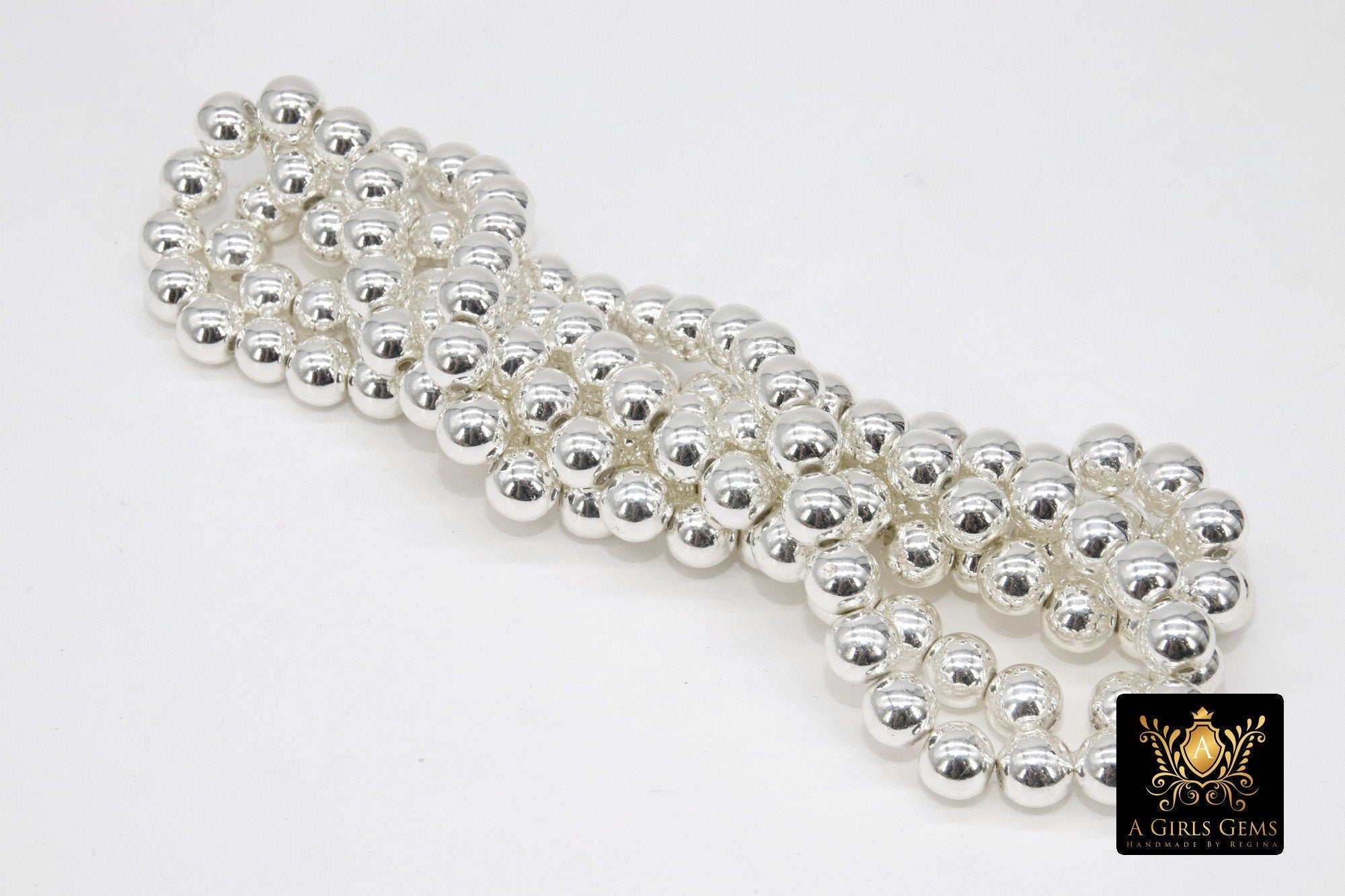 Silver Round Hematite Beads, Shimmery Smooth Polished Non Magnetic Beads BS #207, sizes 10 mm 15.4 inch Strands