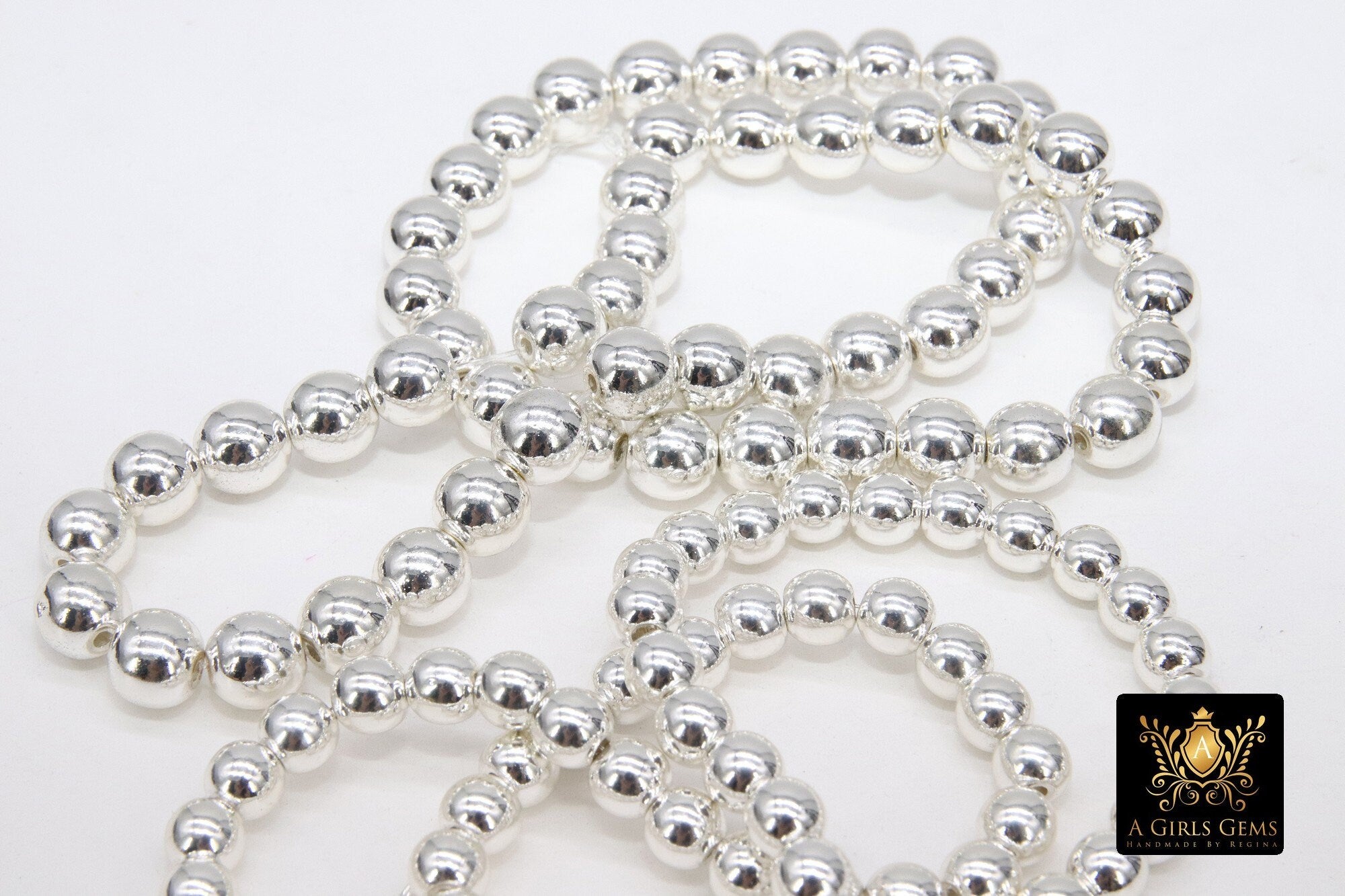 Silver Round Hematite Beads, Shimmery Smooth Polished Non Magnetic Bright Beads BS #207, sizes 4