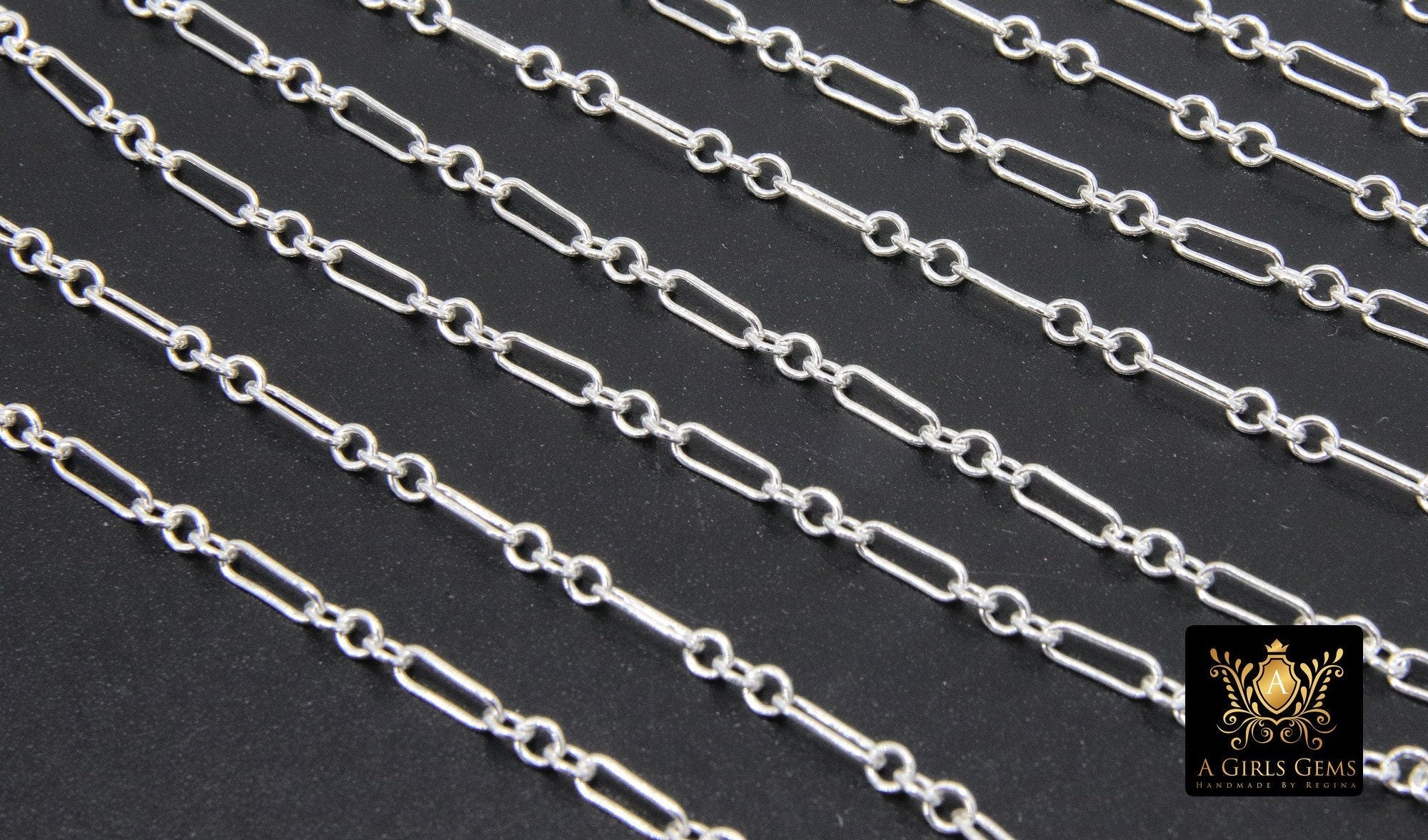 925 Sterling Silver Bar Jewelry Chains, 6.5 mm Paperclip and Rolo Sterling Silver Flat Cable CH #860, Unfinished Long and Short