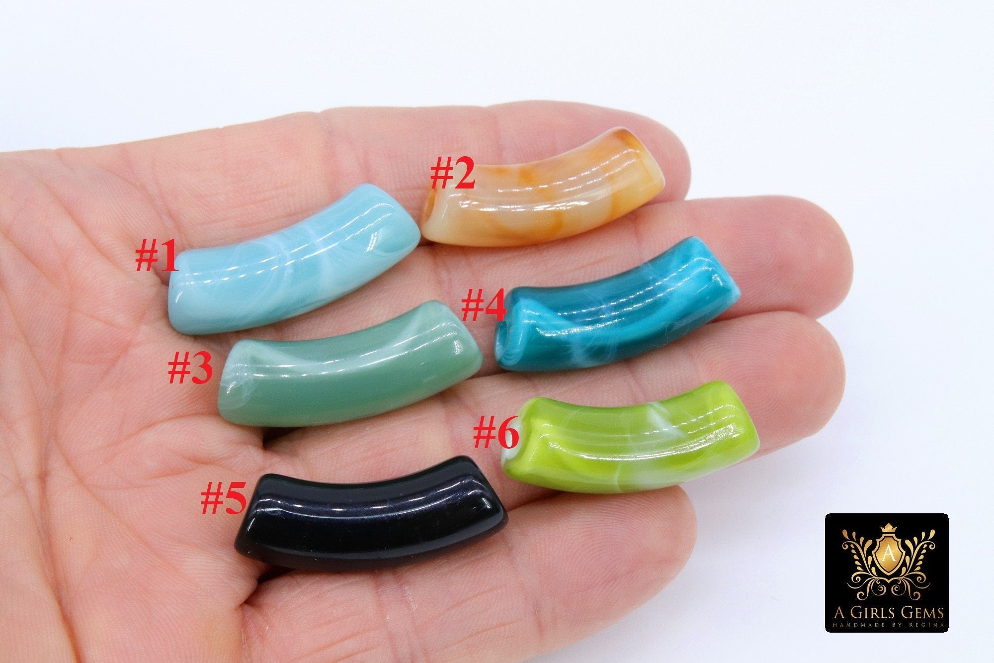 10 mm Marble Acrylic Curved Tube Beads, Large Hole Resin Bangle Tube Beads, Blue