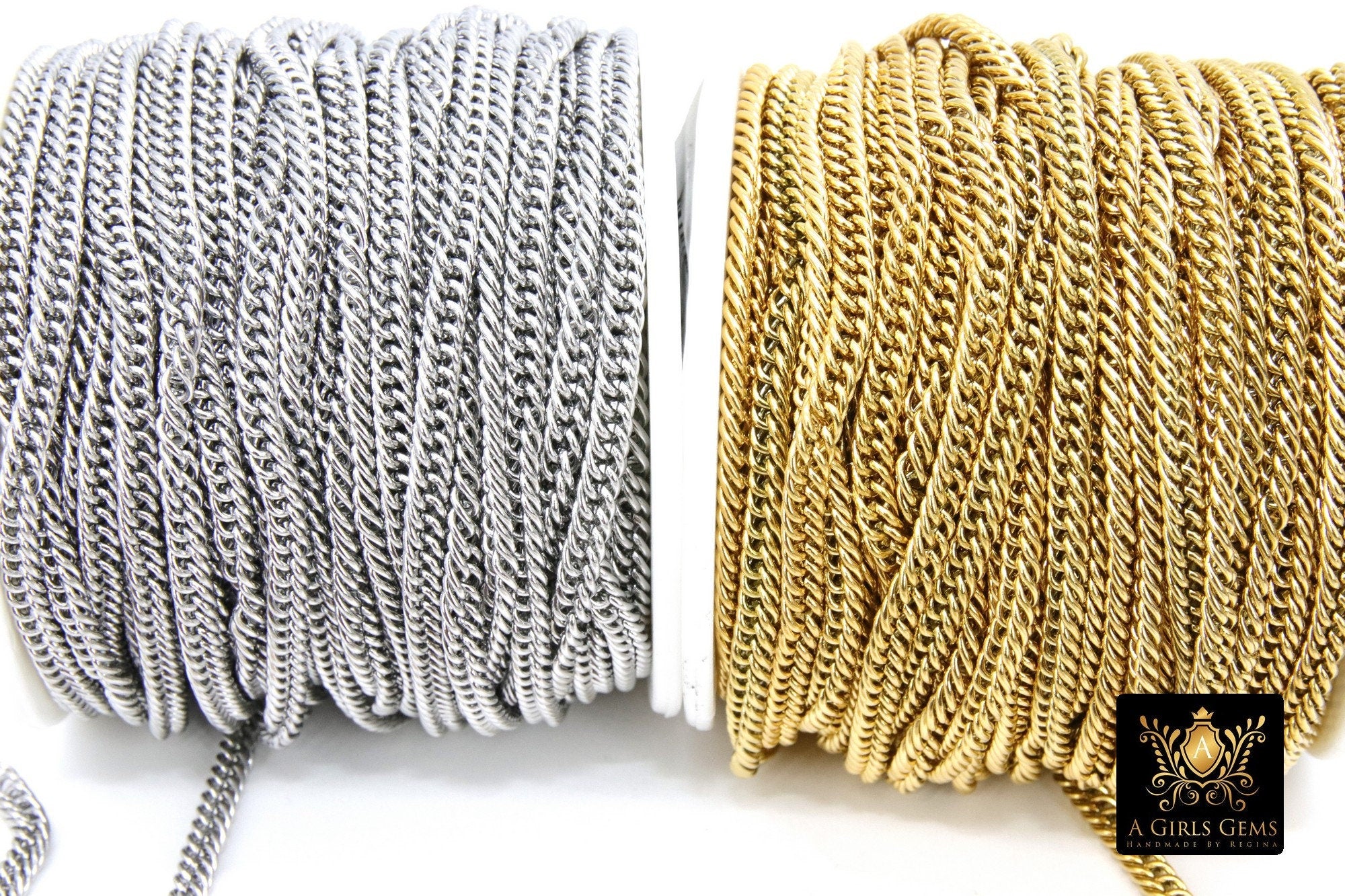 Stainless Steel Chain, 304 Gold, Silver Weave Curb 5.5 mm Chains CH #211