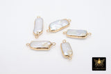 Freshwater Pearl Connectors, Gold Rectangle Two Loop White Charms #2625, Small Natural Shell Gold Edge Links
