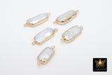Freshwater Pearl Connectors, Gold Rectangle Two Loop White Charms #2625, Small Natural Shell Gold Edge Links