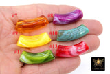 10 mm Marble Acrylic Curved Tube Beads, Large Hole Resin Bangle Tube Beads, Blue