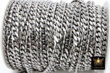 Silver Flat Curb Chain, 10.5 mm Stainless Steel Large Heavy CH #210, 304 Fancy Cuban Diamond Cut Oval Unfinished Chains