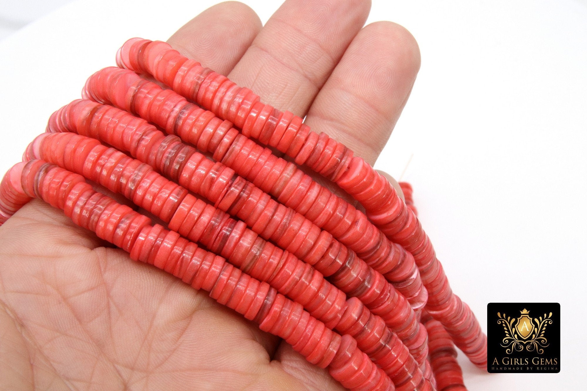 Shell Bead Heishi Bead Strands, Multi Color Black BS #139, Fuchsia Pink and Gray Blue Flat Beads