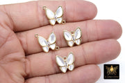 Gold Butterfly Connectors, CZ Micro Pave White Pearl Butterflies #235, African Monmouth Shell Butterfly