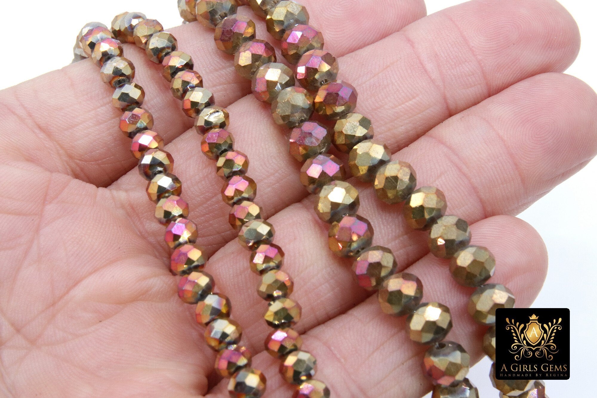 Gold Crystal Beads, Faceted Rosie Red Crystal Rondelle Multi Color Jewelry Beads BS #243, sizes 6 mm or 8 mm