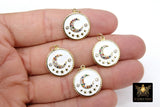 CZ Moon and Stars Charms, White and Gold Pave Round Disc #322, Multi Color Cubic Zirconia for Bracelet or Necklace Jewelry