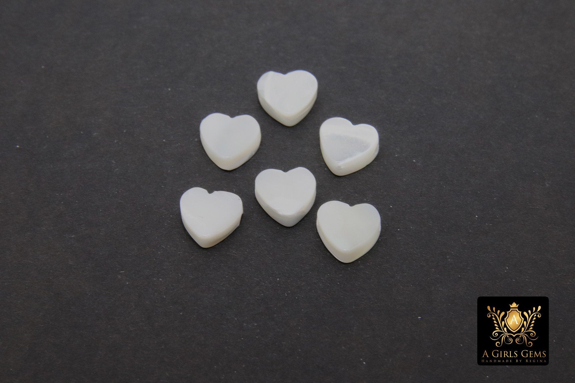White Pearl Heart Beads, 5 Pc Shell Small Dainty Heart Bead #506, Side to Side Holes