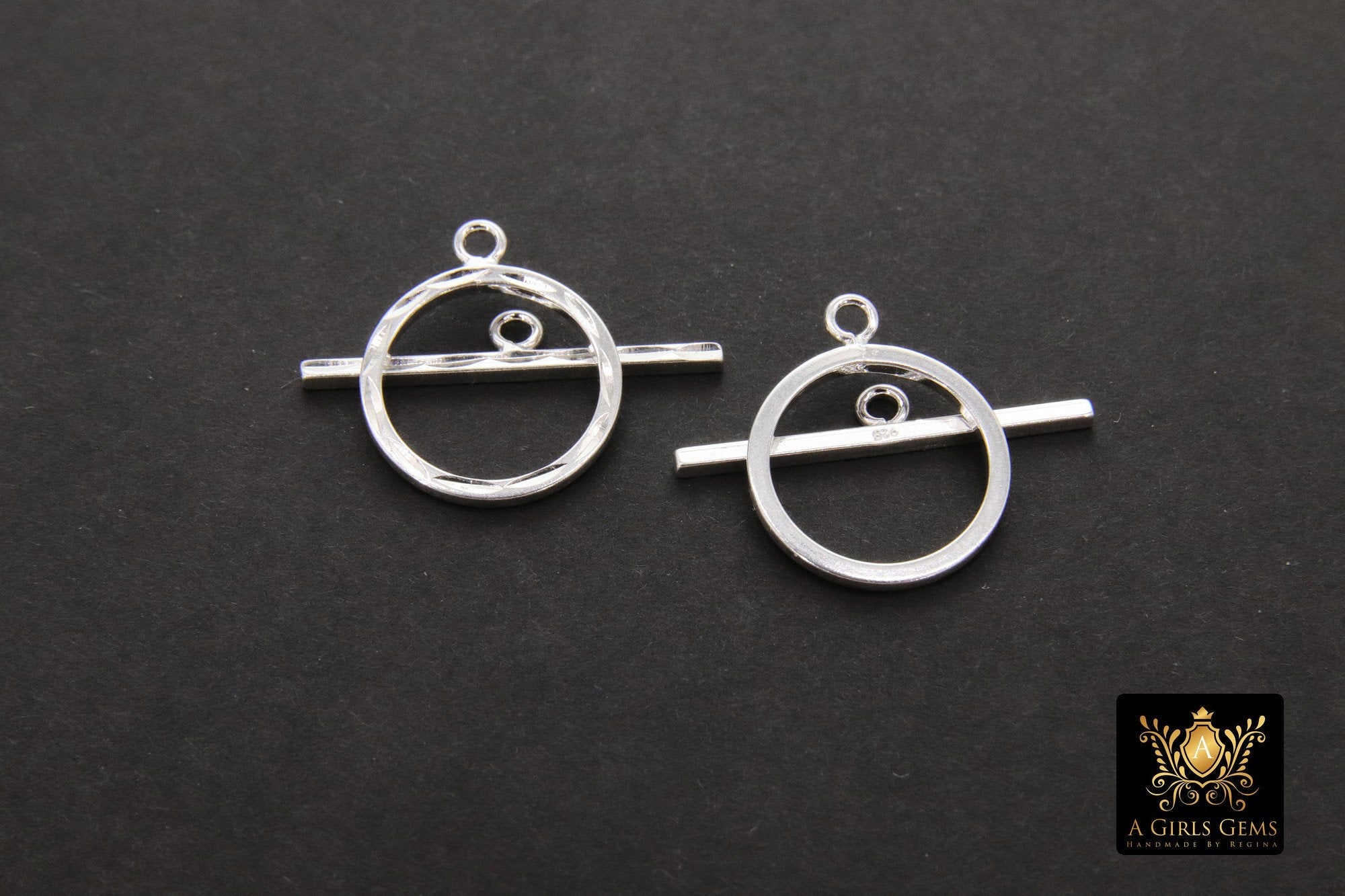 Large 925 Sterling Silver Textured Toggle Clasp Set, 17 x 14 mm Toggle Ring #175, 23 mm Flat T Bar Stamped 925 Clasps