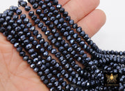 Black Electroplated AB Crystal Beads, 6 mm Faceted Faux Hematite AB Rondelle Glass Beads BS #246, 15.5 inch Jewelry Strands