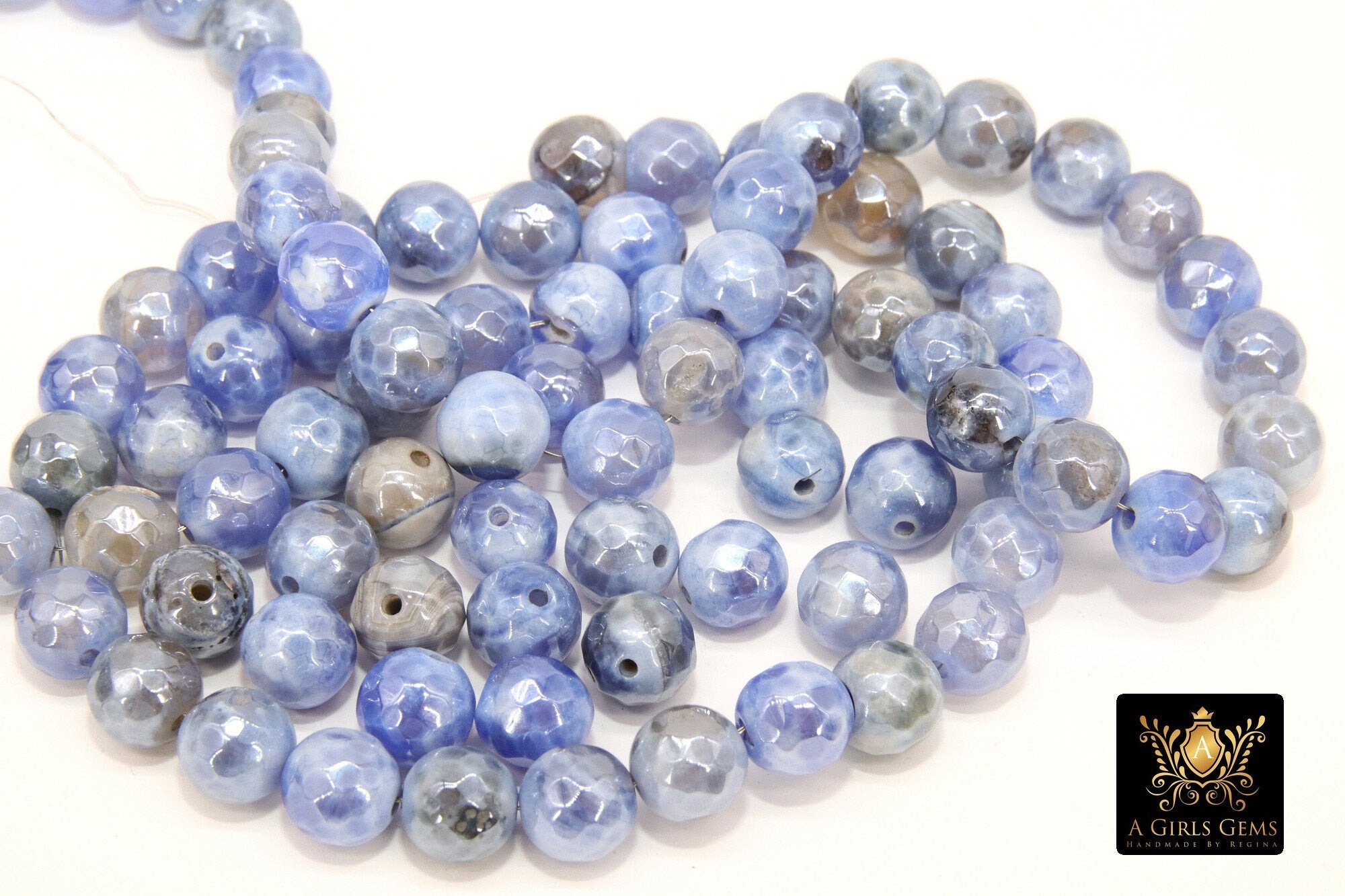 Electroplated Agate Beads, Faceted Agate BS #224, Blue White Slate Grey Colorful Beads