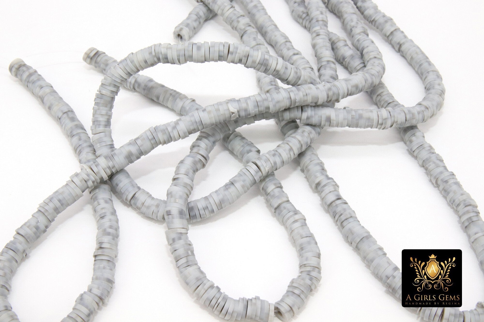 2 Strands 6 mm Clay Flat Beads, Slate Light Gray Heishi Mixed Beads in Polymer Disc CB #202, Rondelle Checker Beads