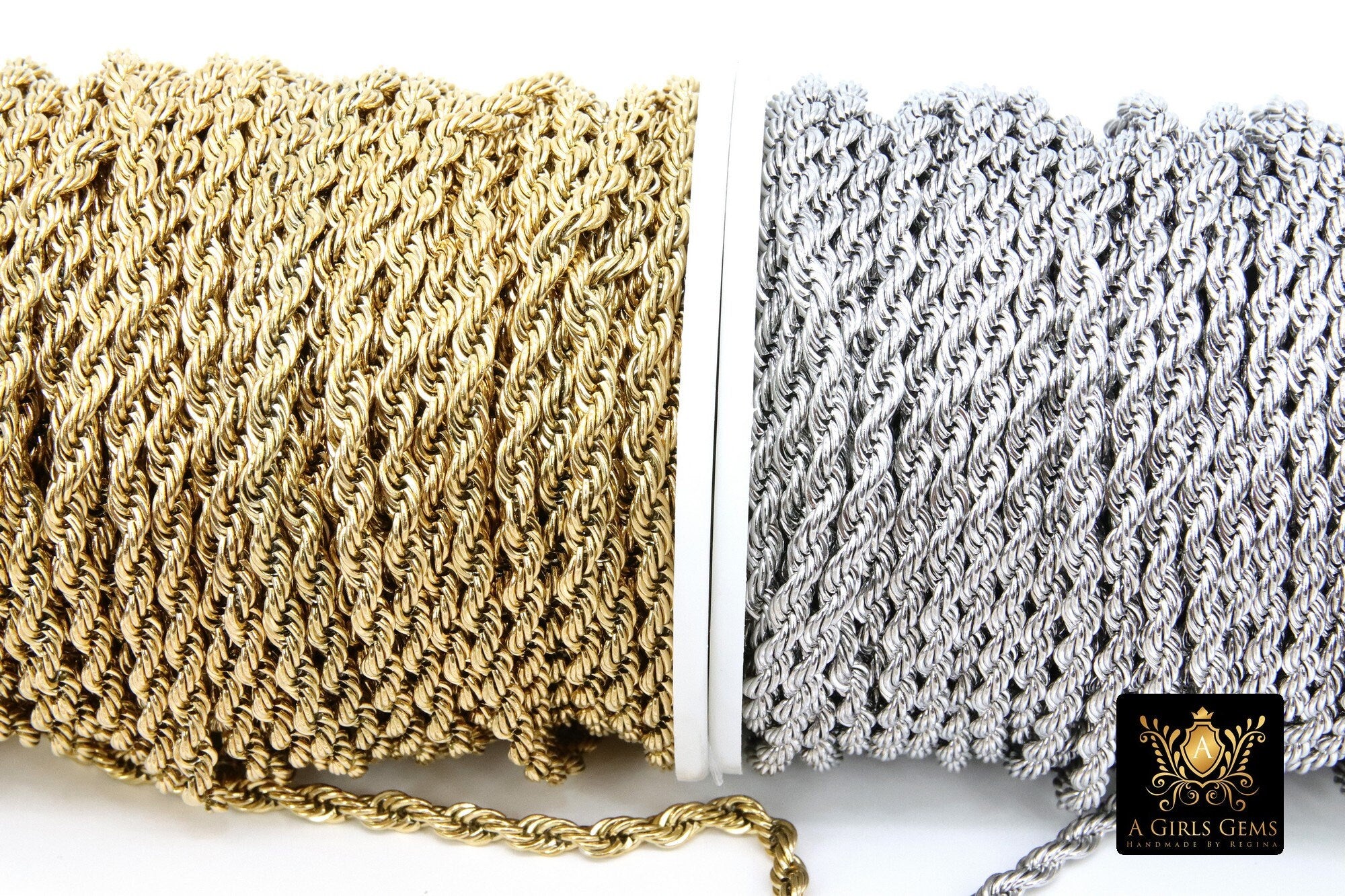 Stainless Steel Silver Chain, 304 Gold Rope Mesh Twist Chains CH# 155, 2.3 mm 3 mm 4 mm Unfinished Necklace Chains
