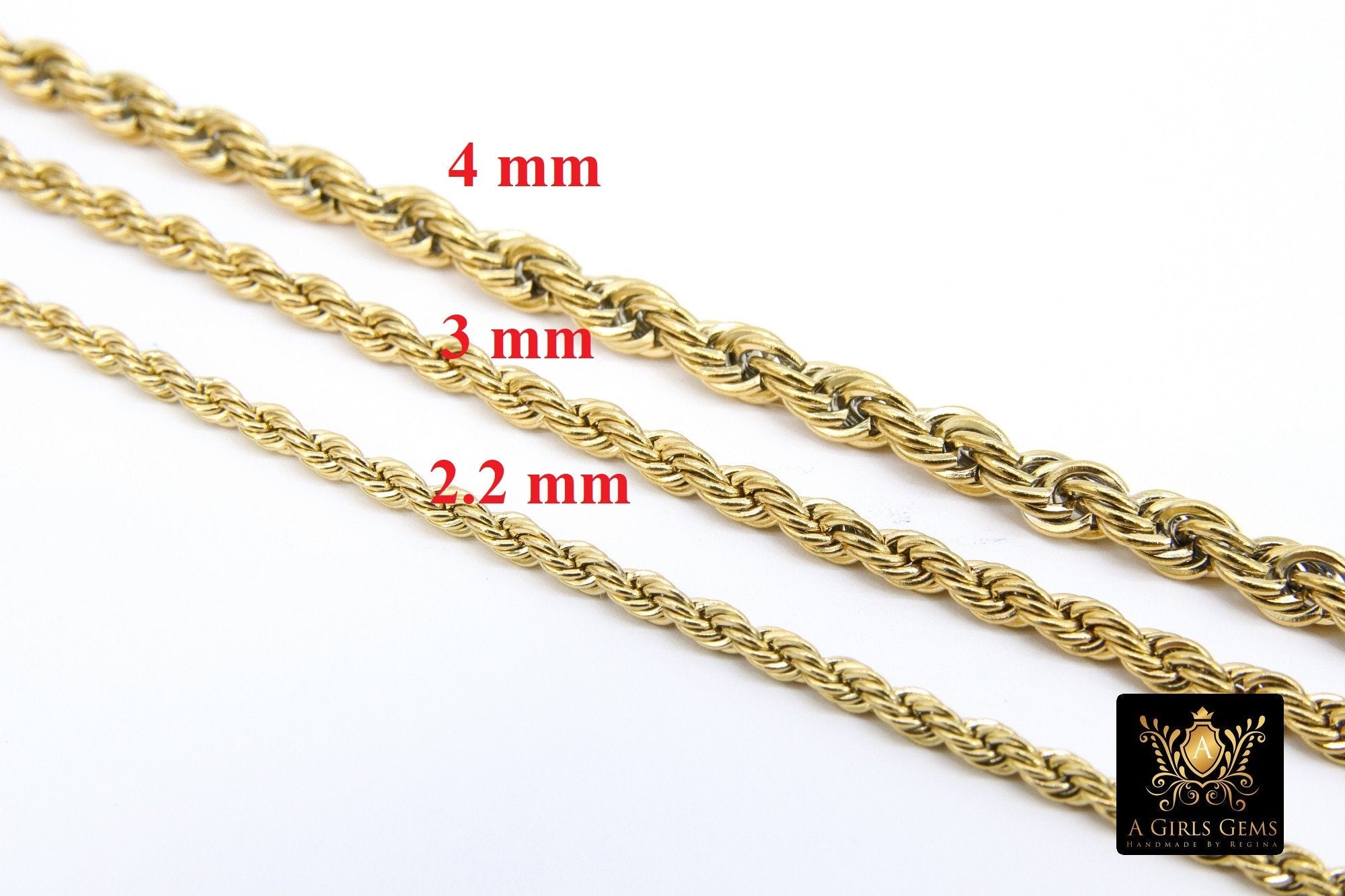 Stainless Steel Silver Chain, 304 Gold Rope Mesh Twist Chains CH# 155, 2.3 mm 3 mm 4 mm Unfinished Necklace Chains